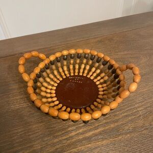 Small Wooden Beaded Trinket Tray with Handles